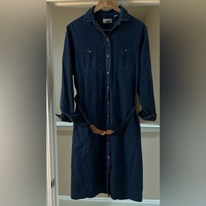 Women’s Vintage LL Bean Denim Jean Blue Shirt Dress Belted Button Down 16Petite.